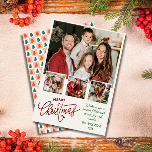 Merry Christmas modern 4 family photo cute simple Holiday Card