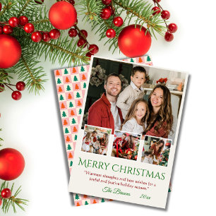 Merry Christmas modern 4 family photo cute simple Holiday Card