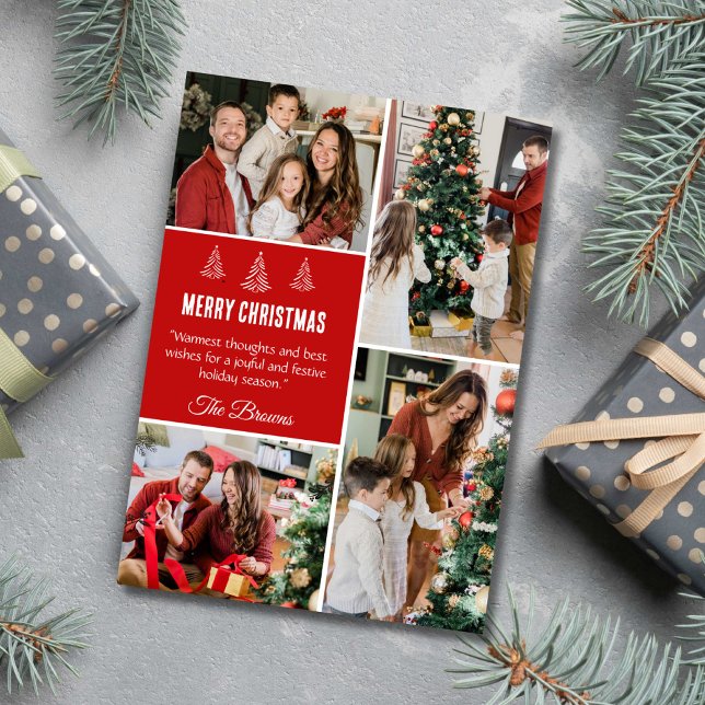 Merry Christmas modern 4 family photo cute simple  Holiday Card (Creator Uploaded)