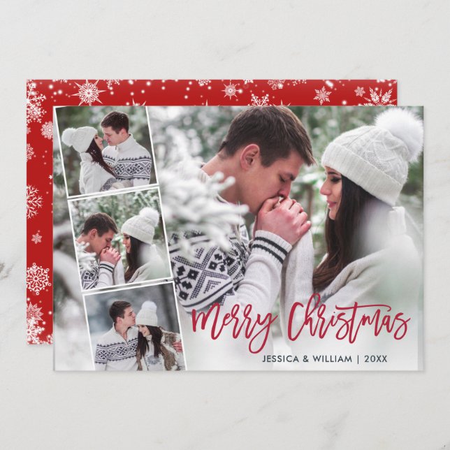Merry Christmas Modern 4 PHOTO Greeting Holiday Card (Front/Back)