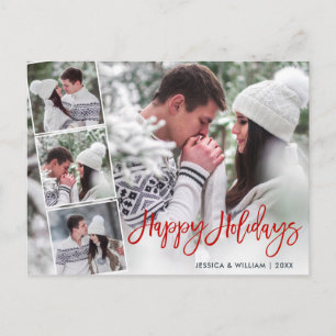 Merry Christmas Modern 4 PHOTO Greeting Holiday Postcard