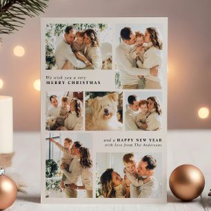 Merry Christmas Modern 7-Photo Collage Holiday Card