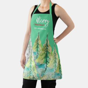 Merry Christmas Modern Abstract Winter Watercolor Apron