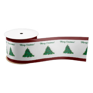 Merry Christmas Modern Art Cute Tiny Tree Satin Ribbon