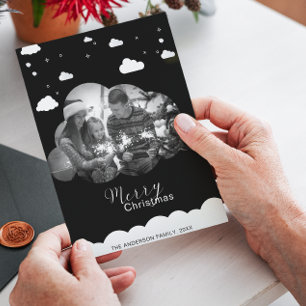 Merry Christmas Modern Black Cloud Photo Holliday Invitation