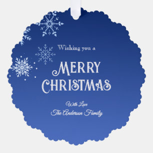 Merry Christmas Modern Blue Snowflakes Tree Decoration Card