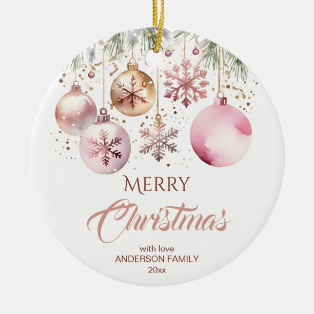 Merry Christmas modern boho metallic watercolor Ceramic Ornament (Front)