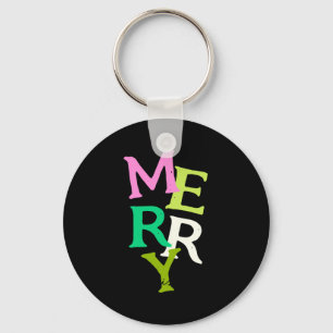 Merry Christmas Modern Bright Holiday Key Ring