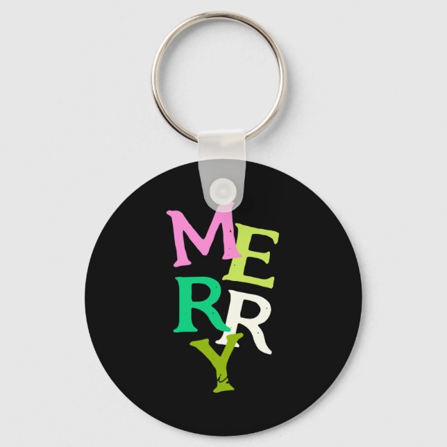Merry Christmas Modern Bright Holiday  Key Ring (Front)