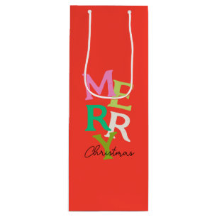 Merry Christmas Modern Bright Holiday Wine Gift Bag