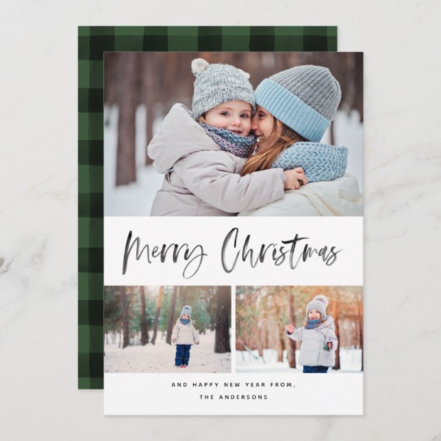Merry Christmas Modern Brush Script Collage Holiday Card (Front/Back)