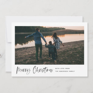 Merry Christmas Modern Brush Script Minimal Photo Holiday Card