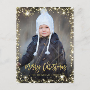 Merry Christmas Modern Brush Script PHOTO Greeting Postcard