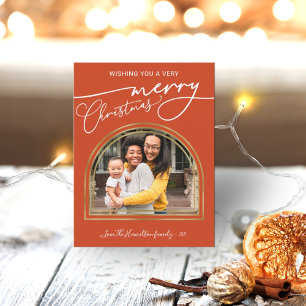 Merry Christmas Modern Calligraphy Arch Frame Holiday Postcard