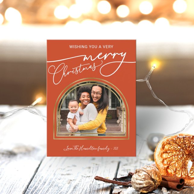 Merry Christmas Modern Calligraphy Arch Frame Holiday Postcard (Creator Uploaded)