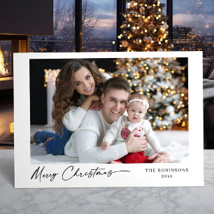Merry Christmas Modern Calligraphy Elegant Photo Holiday Card