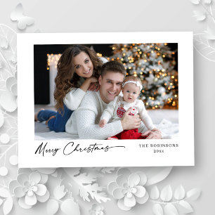 Merry Christmas Modern Calligraphy Elegant Photo Holiday Postcard