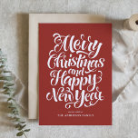 Merry Christmas Modern Calligraphy Red Holiday Card<br><div class="desc">Merry Christmas and Happy New Year! Send your holiday wishes to friends and family with this customisable Christmas card. This custom Christmas card features modern calligraphy. Personalise by adding your details. This holiday card is available in other colours and cardstock. Matching items are available.</div>