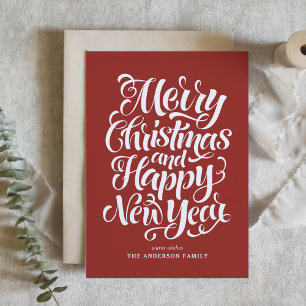 Merry Christmas Modern Calligraphy Red Holiday Card