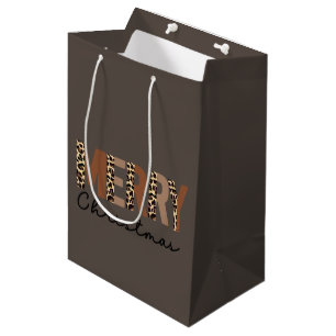 "Merry Christmas" Modern Color Block Leopard Boho Medium Gift Bag
