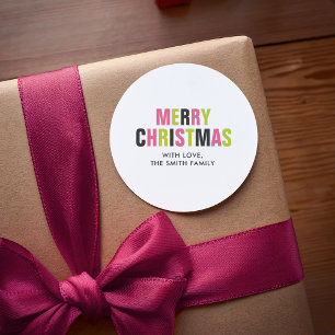 "Merry Christmas" Modern Colorful Christmas Classic Round Sticker