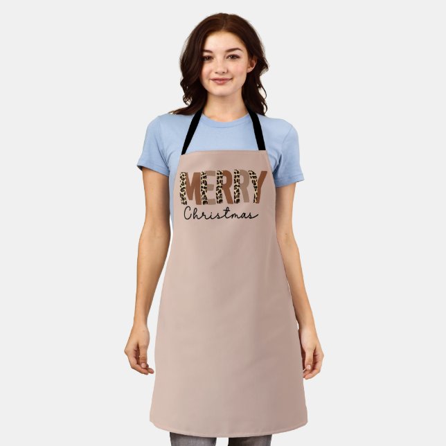 "Merry Christmas" Modern Colour Block Leopard Boho Apron (Worn)