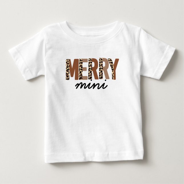 "Merry Christmas" Modern Colour Block Leopard Boho Baby T-Shirt (Front)