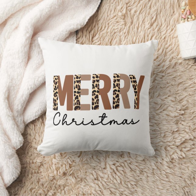 "Merry Christmas" Modern Colour Block Leopard Boho Cushion (Blanket)