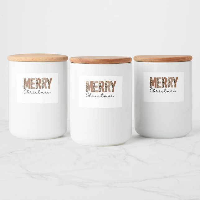 "Merry Christmas" Modern Colour Block Leopard Boho Food Label (Bottles)