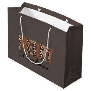 "Merry Christmas" Modern Colour Block Leopard Boho Large Gift Bag