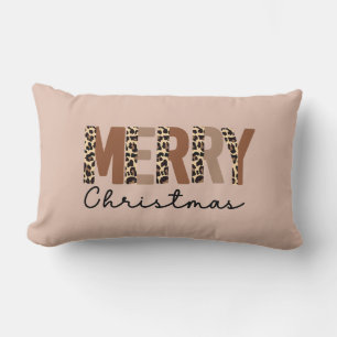 "Merry Christmas" Modern Colour Block Leopard Boho Lumbar Cushion