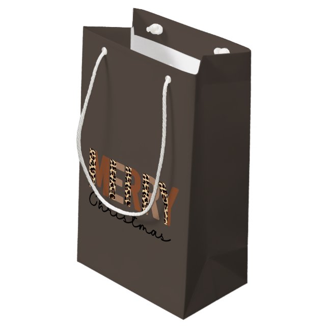 "Merry Christmas" Modern Colour Block Leopard Boho Small Gift Bag (Back Angled)