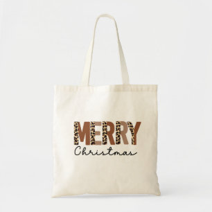 "Merry Christmas" Modern Colour Block Leopard Boho Tote Bag