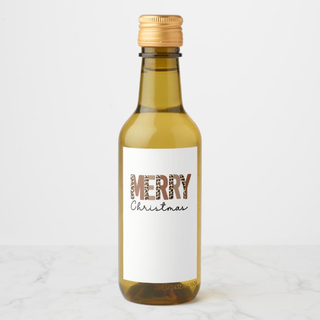"Merry Christmas" Modern Colour Block Leopard Boho Wine Label (Front)