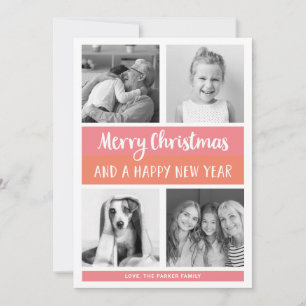 Merry Christmas   Modern Colour Block Photo Grid Holiday Card