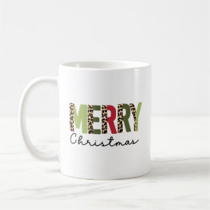 "Merry Christmas" Modern Colour Blocked Leopard Coffee Mug