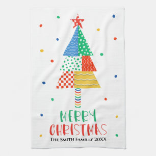 Merry Christmas Modern Colourful Holiday Card Tea Towel