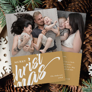 Merry Christmas Modern Custom Message 2-Photo Holiday Card