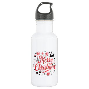 Merry Christmas Modern Design Red & White 532 Ml Water Bottle
