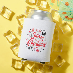 Merry Christmas Modern Design Red & White Can Cooler