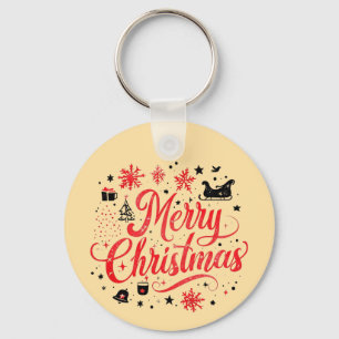Merry Christmas Modern Design Red & White Key Ring