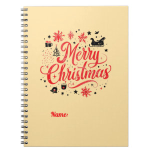 Merry Christmas Modern Design Red & White Notebook