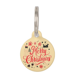 Merry Christmas Modern Design   Red & White Pet Tag