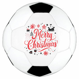 Merry Christmas Modern Design   Red & White Soccer Ball