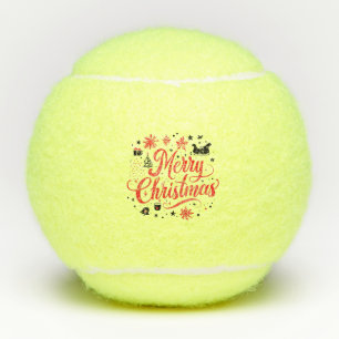Merry Christmas Modern Design Red & White Tennis Balls