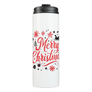 Merry Christmas Modern Design Red & White Thermal Tumbler
