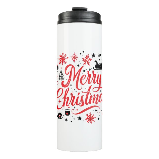 Merry Christmas Modern Design | Red & White Thermal Tumbler (Front)