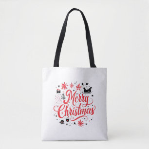 Merry Christmas Modern Design Red & White Tote Bag
