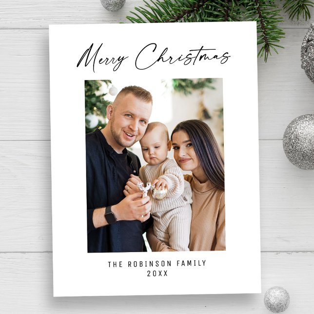 Merry Christmas Modern Elegant Stylish Photo Holiday Postcard (Creator Uploaded)