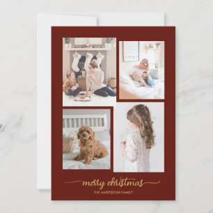 Merry Christmas, Modern, Elegat Four Photo Collage Holiday Card